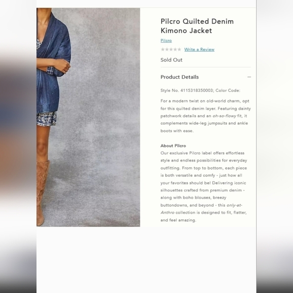 Anthropologie Pilcro Quilted Denim Kimono Jacket, Size L   oversized  Sz… - Picture 12 of 16